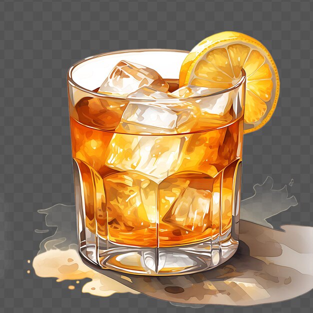 PSD a glass of iced tea with a slice of lemon on it