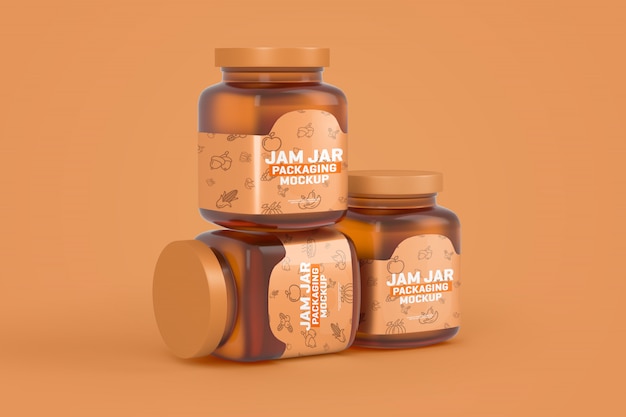 Glass jam jar packaging mockup