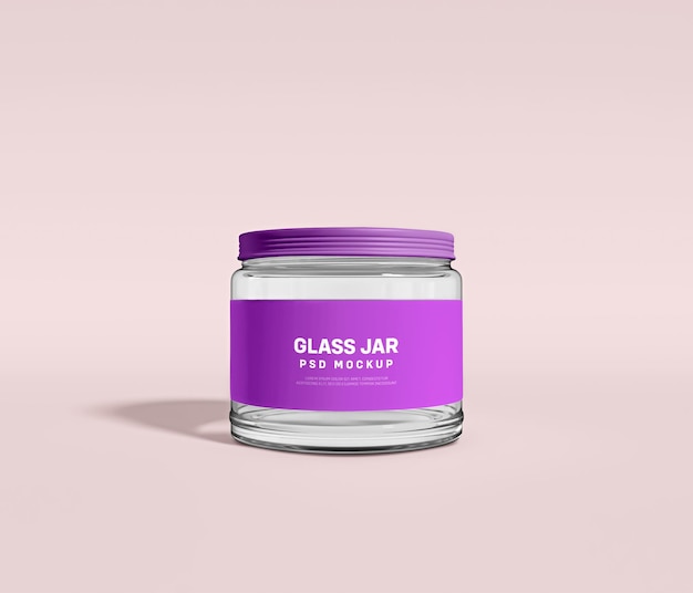 Glass jar PSD Mockup for label design 3d realistic transparent glass and plastic jar