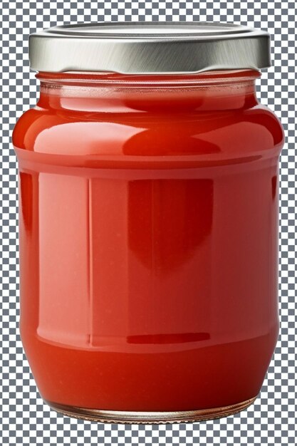 PSD glass jar of tomato sauce isolated on transparent background top view