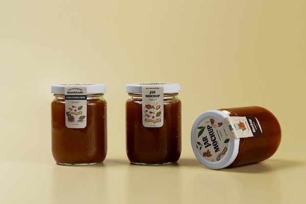 PSD glass jars with vertical labels