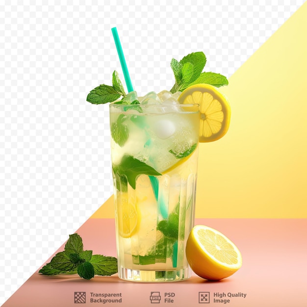 PSD un bicchiere di limonata con limonata e foglie di menta.