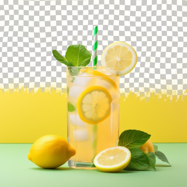 PSD a glass of lemonade with lemons and mint leaves on a green table