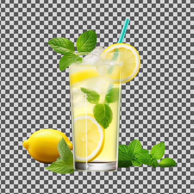 PSD a glass of lemonade with a straw and mint leaves