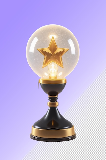 PSD a glass light bulb with a gold base and a blue background