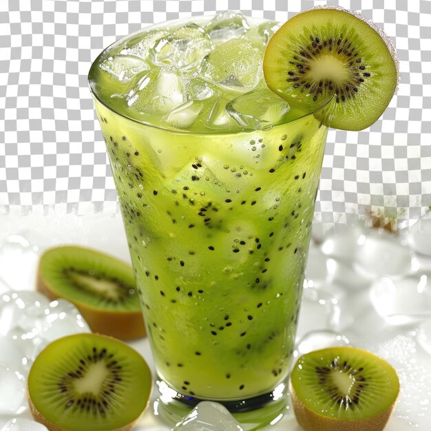 PSD a glass of lime juice with kiwi slices and kiwi fruit