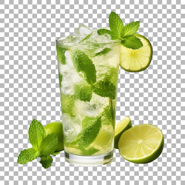 PSD un bicchiere di lime con lime e foglie di menta