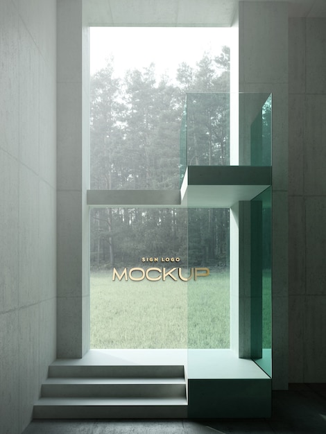 glass logo on wall mockup