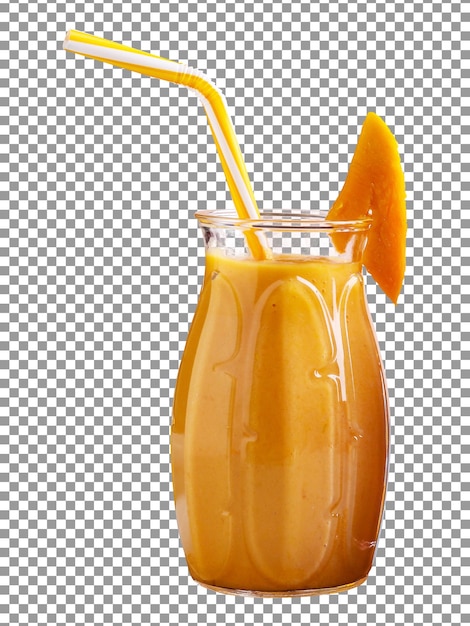 PSD glass of mango fruit smoothies with a straw on transparent background