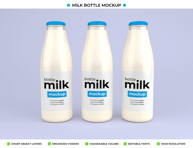 Glass milk bottle mockup for product package