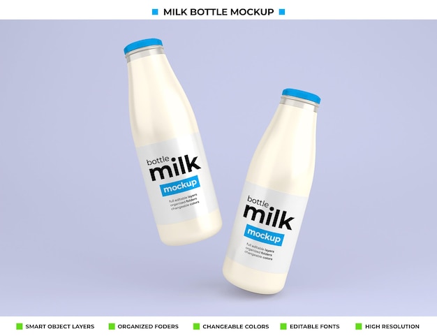 Mockup di bottiglia di latte in vetro per il pacchetto del prodotto