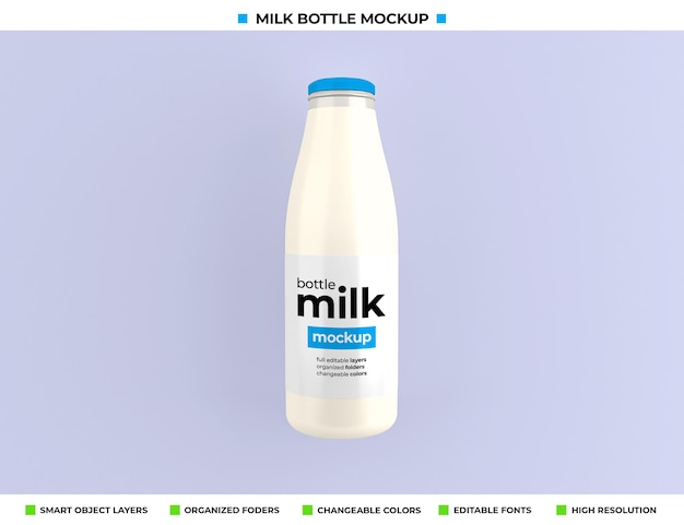 Mockup di bottiglia di latte in vetro per il pacchetto del prodotto