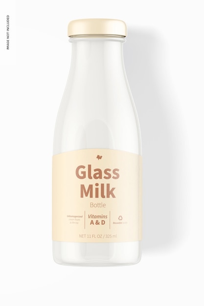 Glass milk bottle mockup, top view