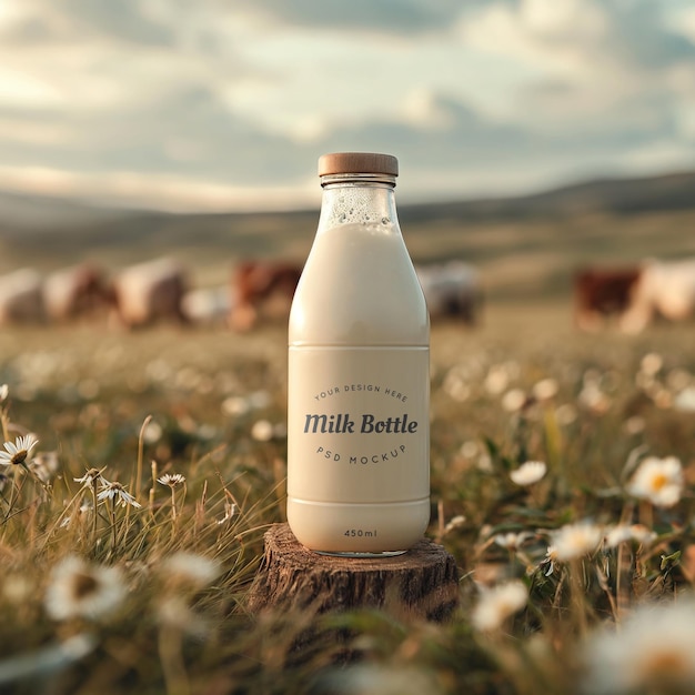 Glass milk bottle mockup