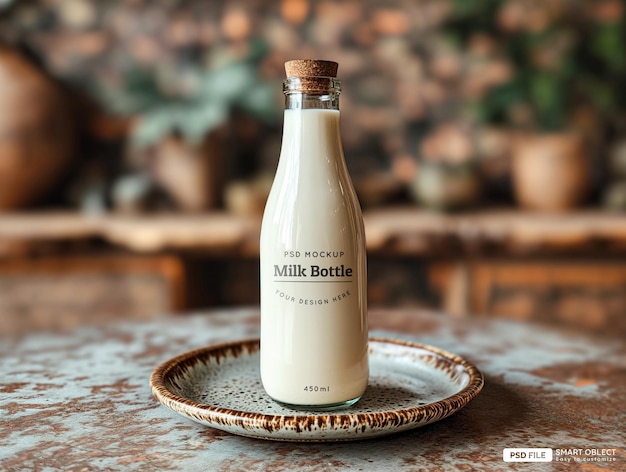 PSD glass milk bottle mockup