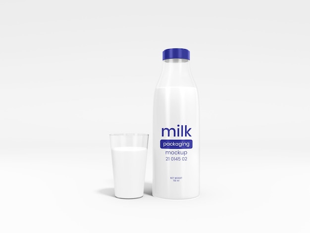 Glass milk bottle packaging mockup