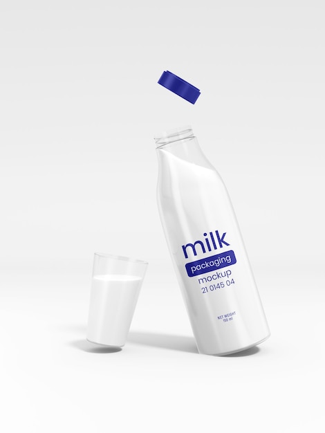 Glass milk bottle packaging mockup