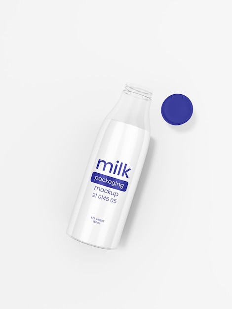 Glass milk bottle packaging mockup