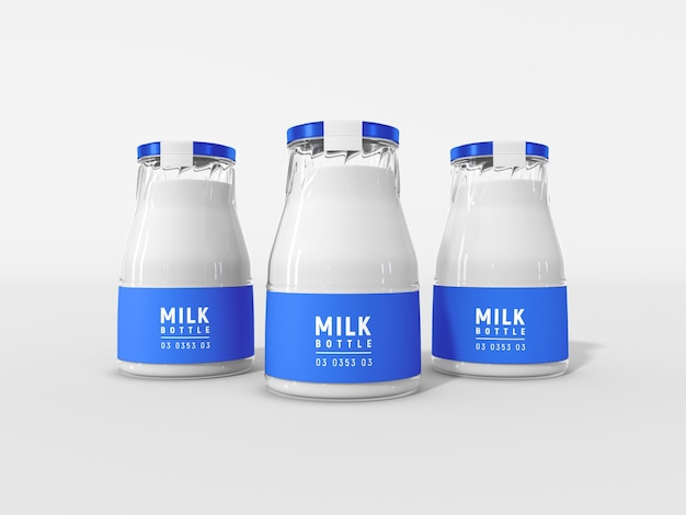 Glass milk bottle packaging mockup