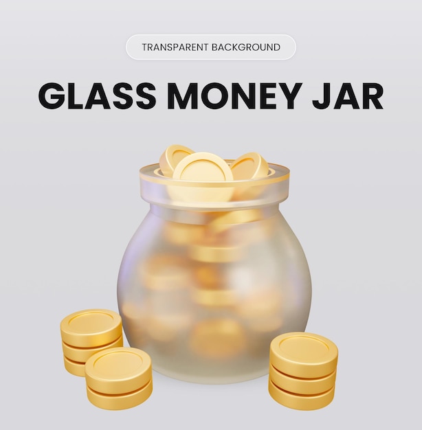 PSD glass money jar full of gold coins 3d rendering illustration