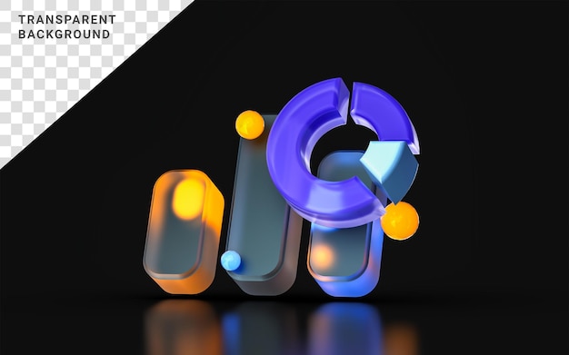 glass morphism business chart pie icon with colorful gradient light on dark background 3d render