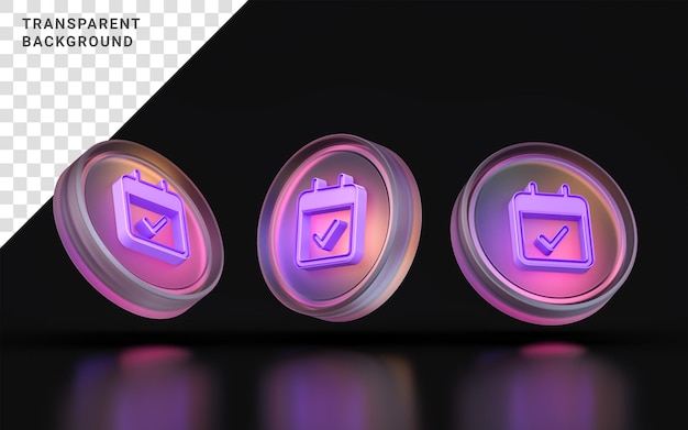 glass morphism check mark icon three view angle colorful gradient light on dark background 3d render