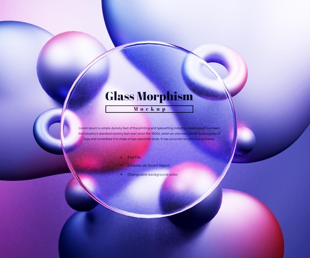 PSD glass morphism interface presentation mockup with gradient background