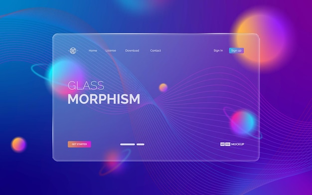 Glass morphism landing page mockup.