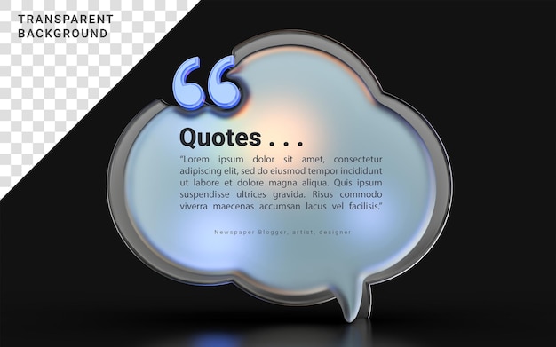 PSD glass morphism quote text box icon with colorful gradient light on dark background 3d render concept