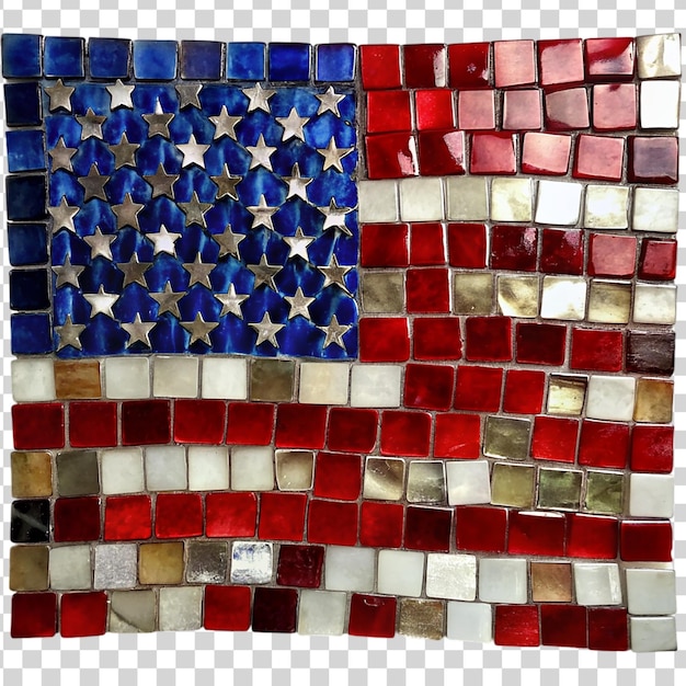 PSD mosaico di vetro del disegno patriottico della bandiera americana isolato su uno sfondo trasparente