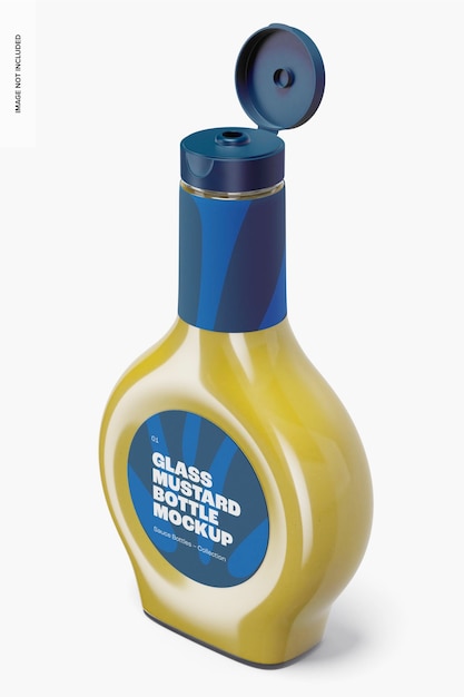 Glass Mustard Bottle Mockup, Opened