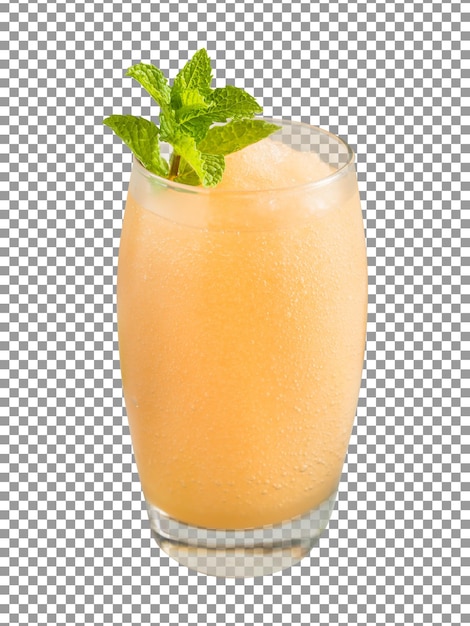 PSD 透明な背景にミントの葉とオレンジ ジュースのグラス