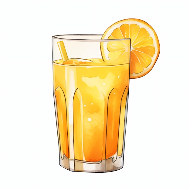 レモン水彩とオレンジ ジュースのグラス