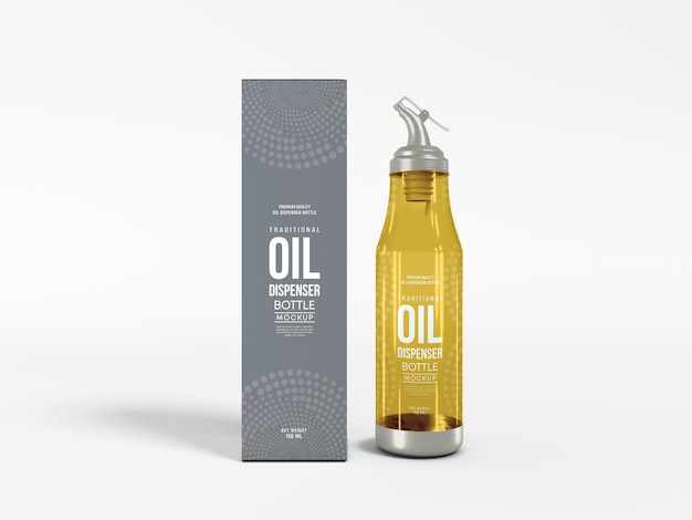 Glass oil dispenser bottle with box mockup