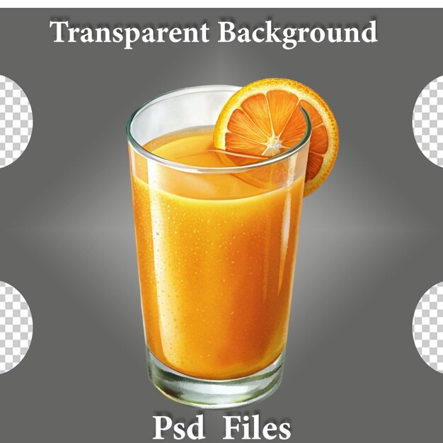 PSD glass of orange juice by an orange partial view