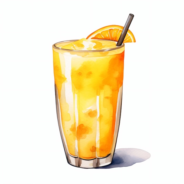 glass of orange juice with lemon watercolor
