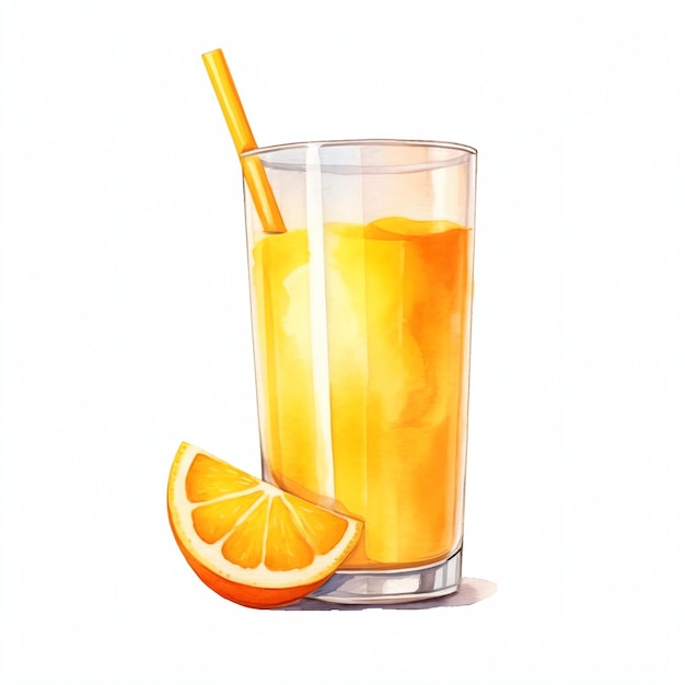 PSD glass of orange juice with lemon watercolor