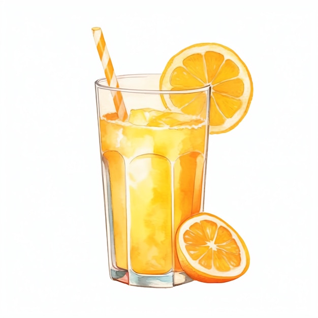 glass of orange juice with lemon watercolor