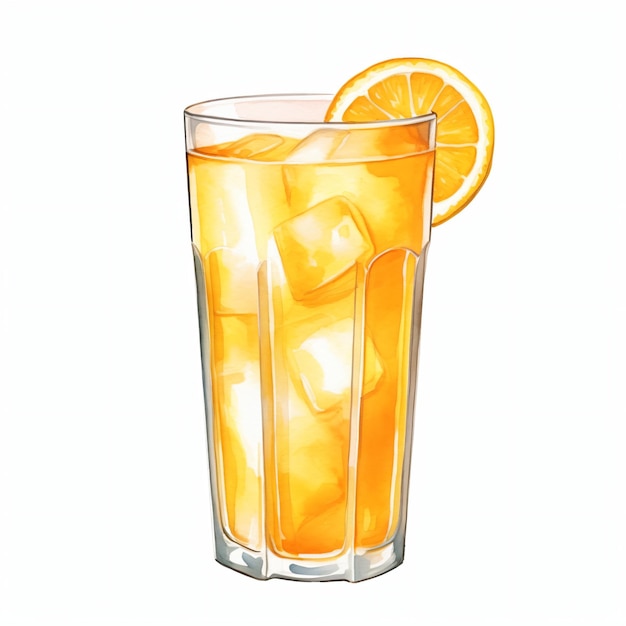 glass of orange juice with lemon watercolor