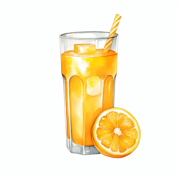 Bicchiere di succo d'arancia con acquerello di limone