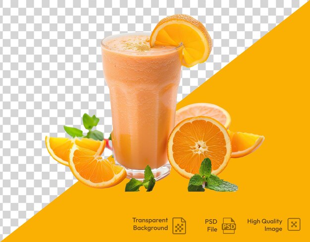 PSD a glass of orange juice with a picture of a glass of orange juice on transparent background