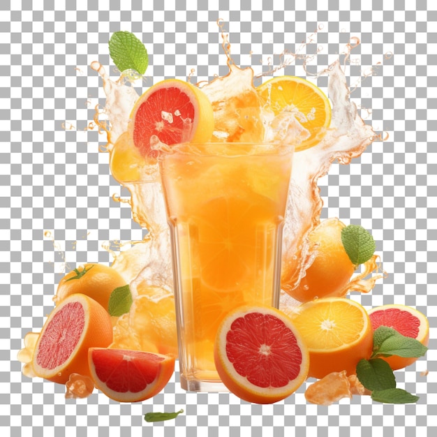 PSD un bicchiere di succo d'arancia con una fetta di limone e un limone