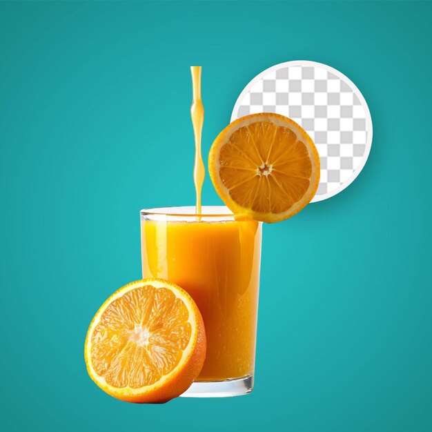 PSD glass of orange juice with a slice of orange and a blueberry garnish