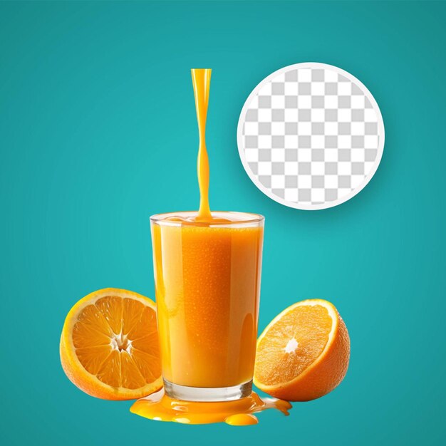 PSD glass of orange juice with a slice of orange and a blueberry garnish