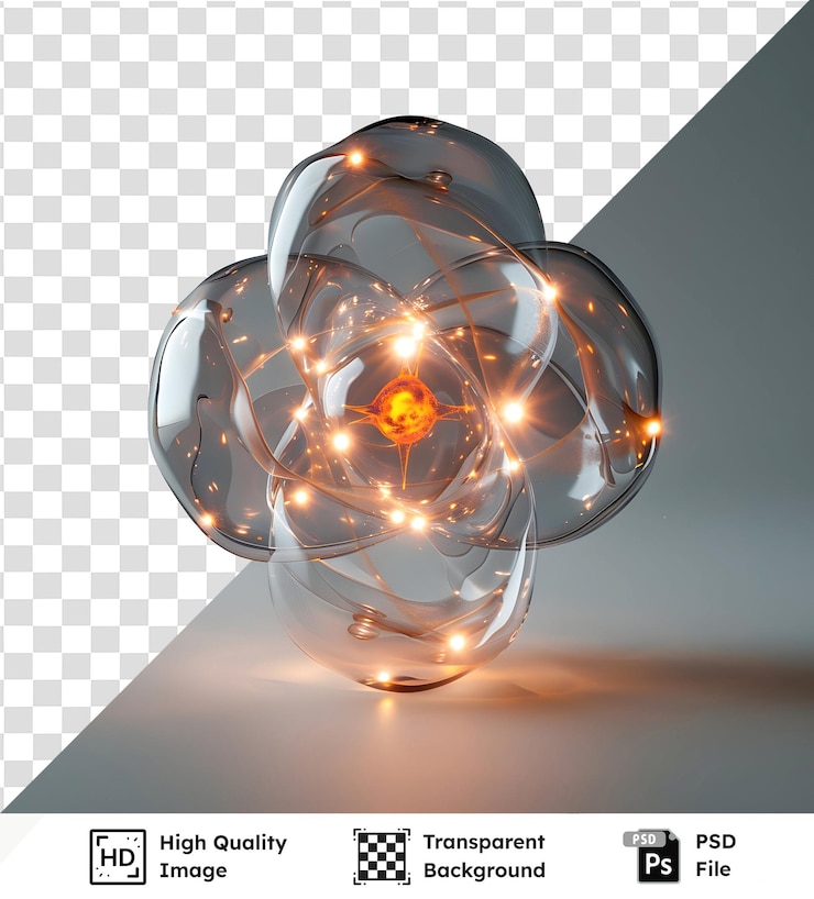 PSD glass orb with glowing center on transparent psd