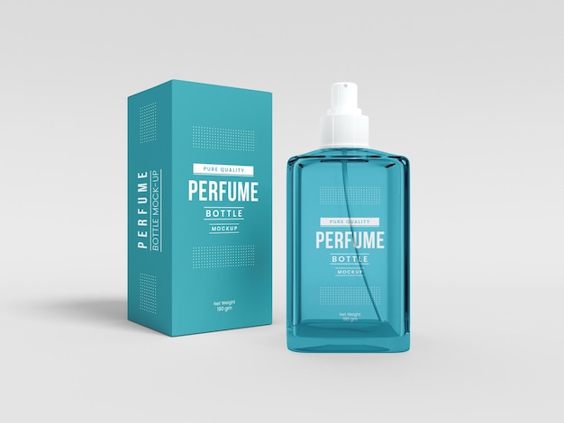 Glass perfume bottle with box mockup