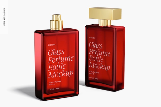 PSD glass perfume bottles mockup, opened and closed