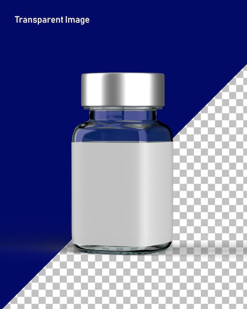 PSD glass pill bottle with label on transparent background