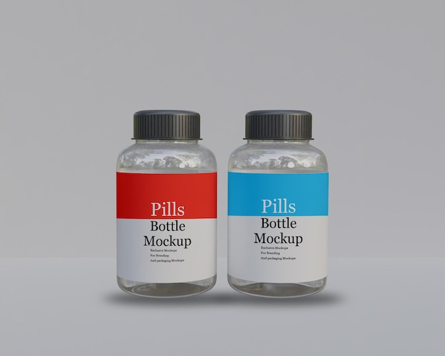 Glass pills bottle mockup epmty glass jar mockup