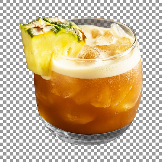 PSD glass of pineapple juice with a pineapple on transparent background